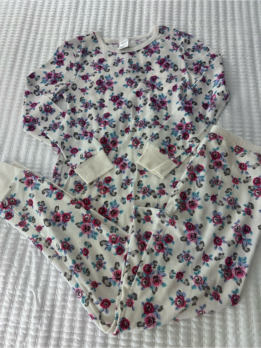 Joe Boxer Thermal Pajama Set - Pink on Cream. Size L